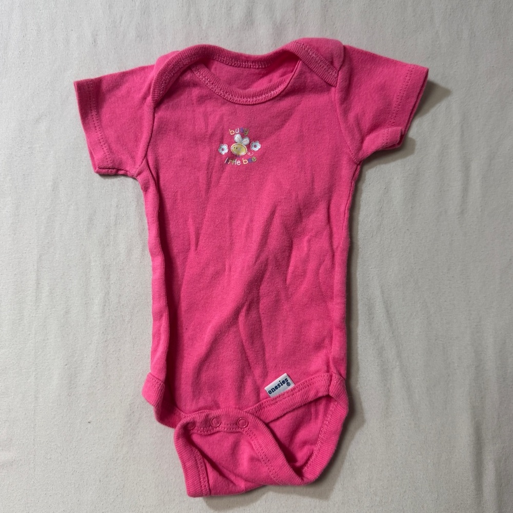 Busy Little Bee Onesie Baby Girl 3-6 Mo Fuchsia Pink  Summer Cute Short Sleeve
